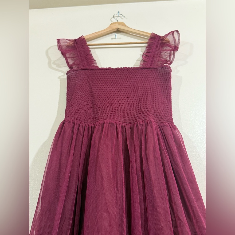 MELLODAY Girls' Burgundy Ruffle-Strap Tulle Maxi Dress - Picture 4 of 6